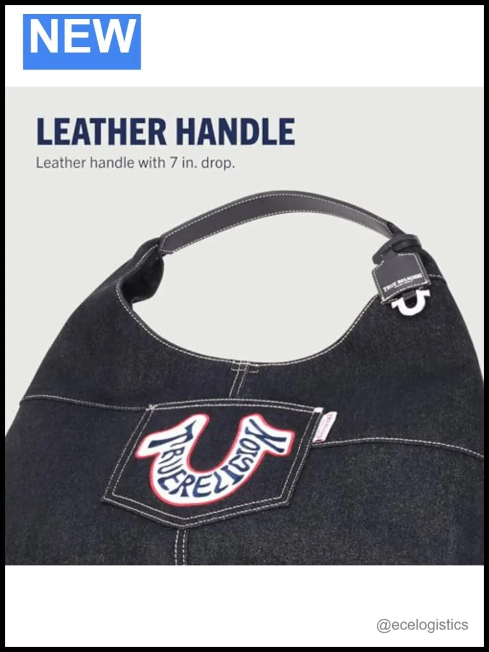 True Religion Retro Denim Hobo Shoulder Bag with Oversized Logo